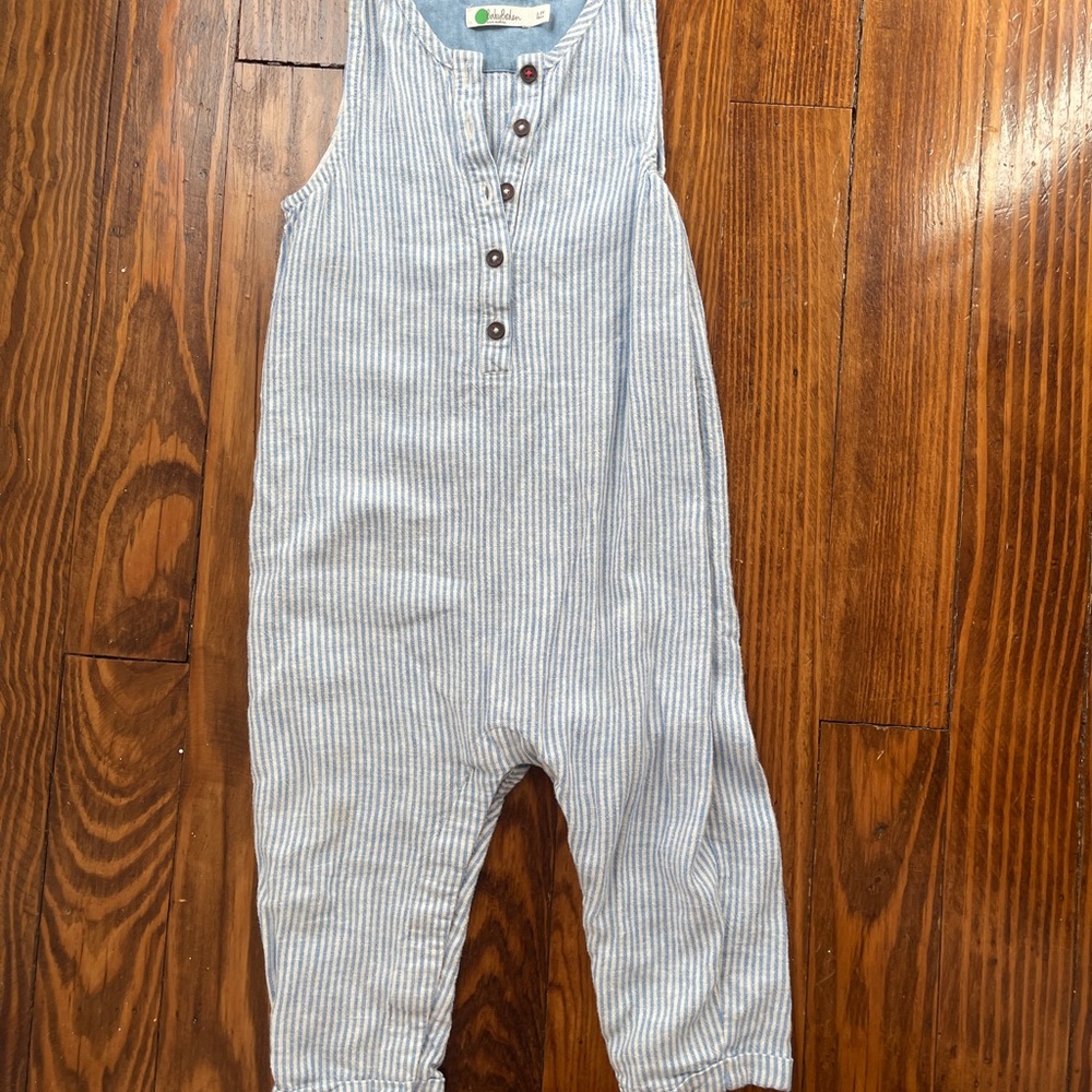 Boden Boy’s Nautical Striped Blue Kids Linen Blend Romper Size 2-3